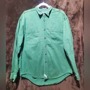 Vintage Levi's Strauss & Co Long Sleeve Distressed Shirt Green Large